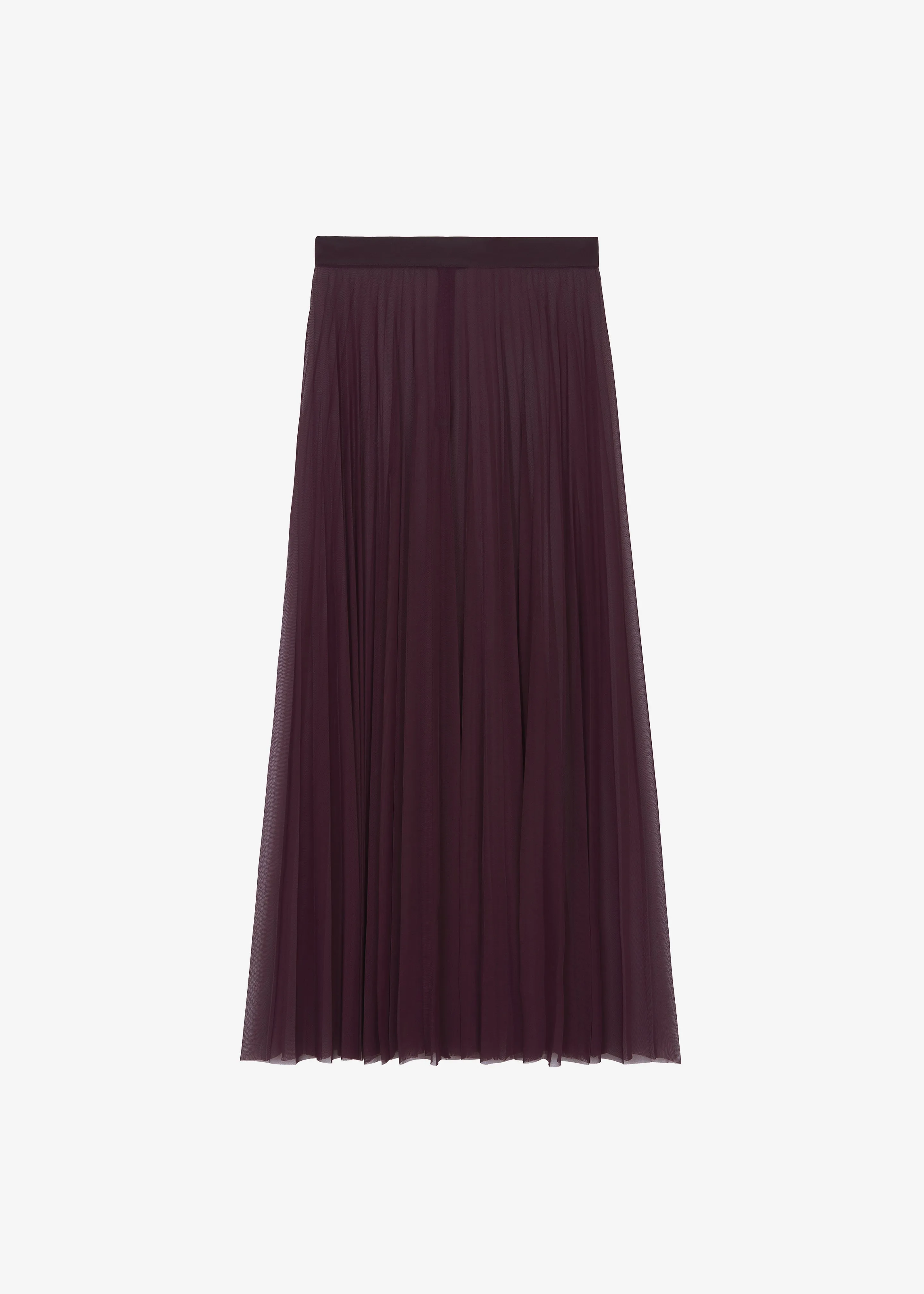 Vallen Pleated Mesh Maxi Skirt - Burgundy