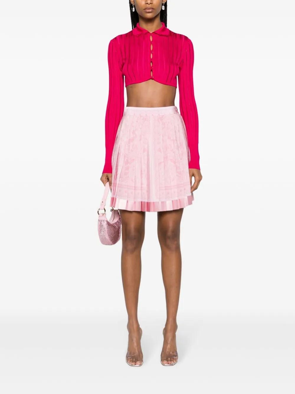 VERSACE Baroque Pleated Silk Mini Skirt