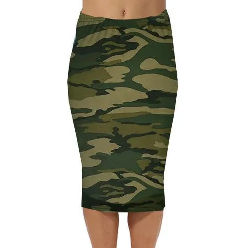 Vintage Fashion Printed Pencil Skirt Midi Women Knee-Length Elastic High Waist Ladies Pattern Skirts