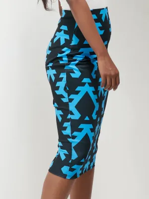 Vivo Tuni Midi Pencil Skirt - Blue / Black Print