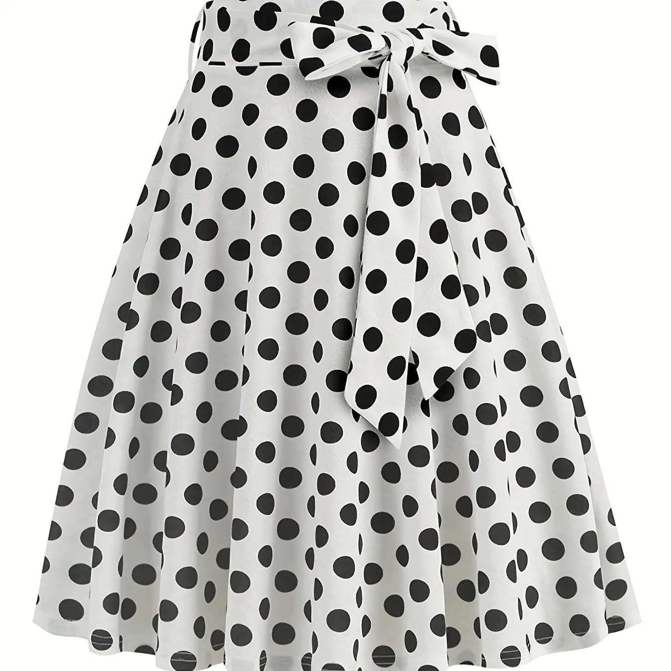 vlovelaw  Polka Dot Print Pleated Skirts, Vintage Bow Flare Skirts For Spring & Summer, Women's Clothing