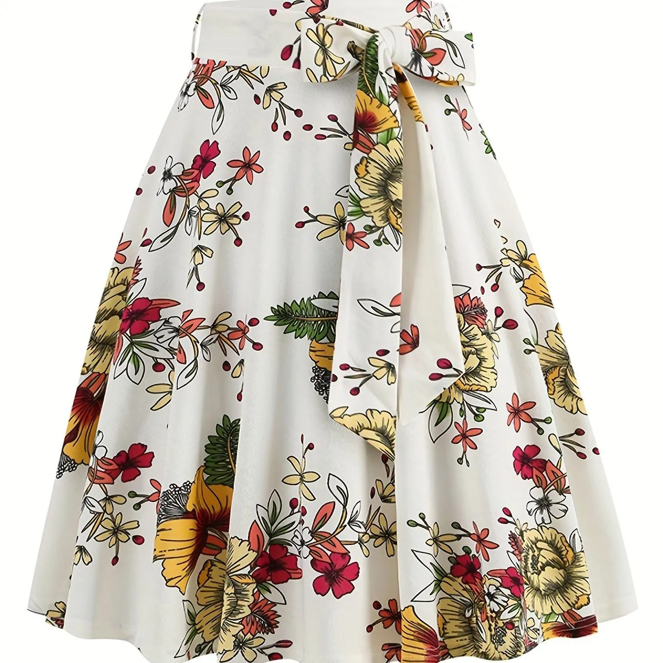 vlovelaw  Polka Dot Print Pleated Skirts, Vintage Bow Flare Skirts For Spring & Summer, Women's Clothing