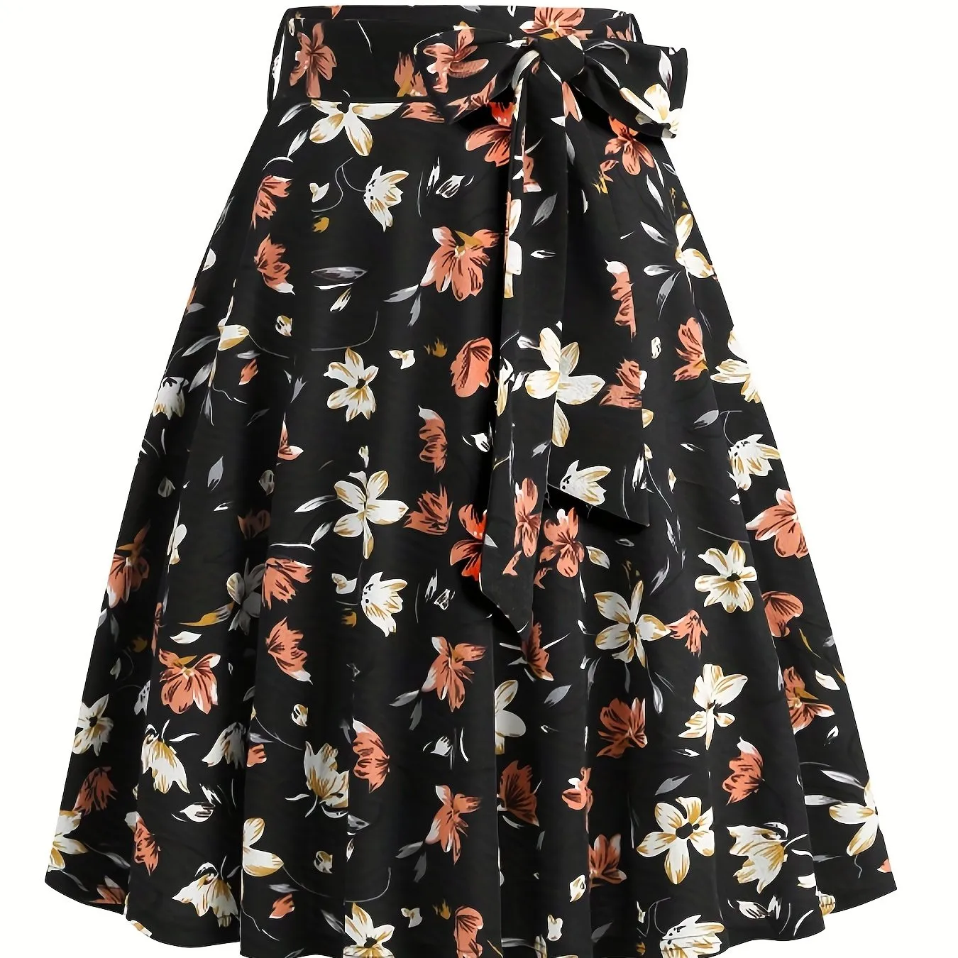 vlovelaw  Polka Dot Print Pleated Skirts, Vintage Bow Flare Skirts For Spring & Summer, Women's Clothing