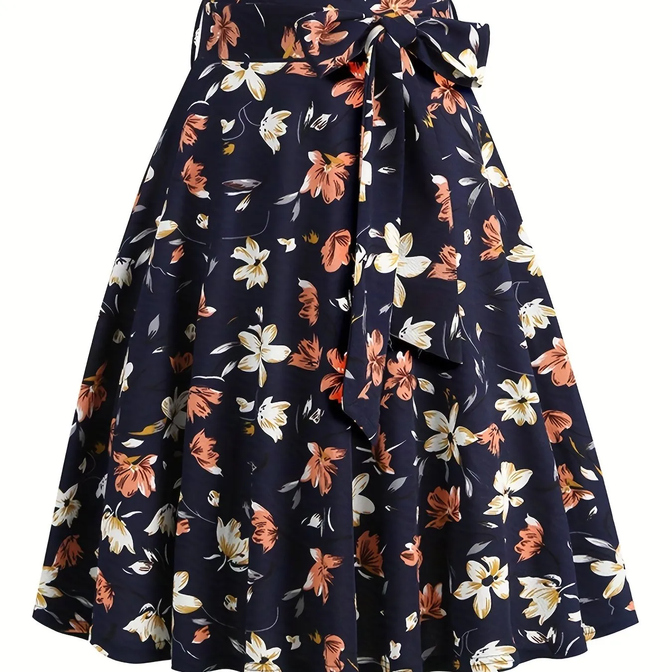 vlovelaw  Polka Dot Print Pleated Skirts, Vintage Bow Flare Skirts For Spring & Summer, Women's Clothing