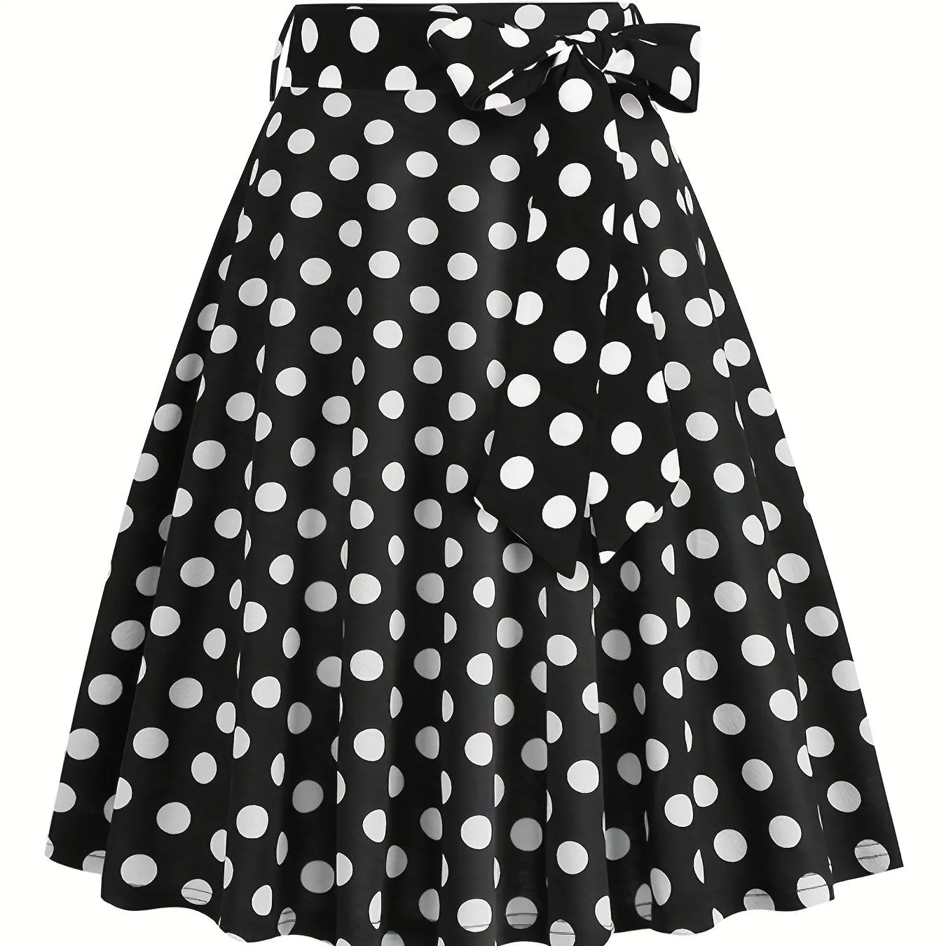 vlovelaw  Polka Dot Print Pleated Skirts, Vintage Bow Flare Skirts For Spring & Summer, Women's Clothing