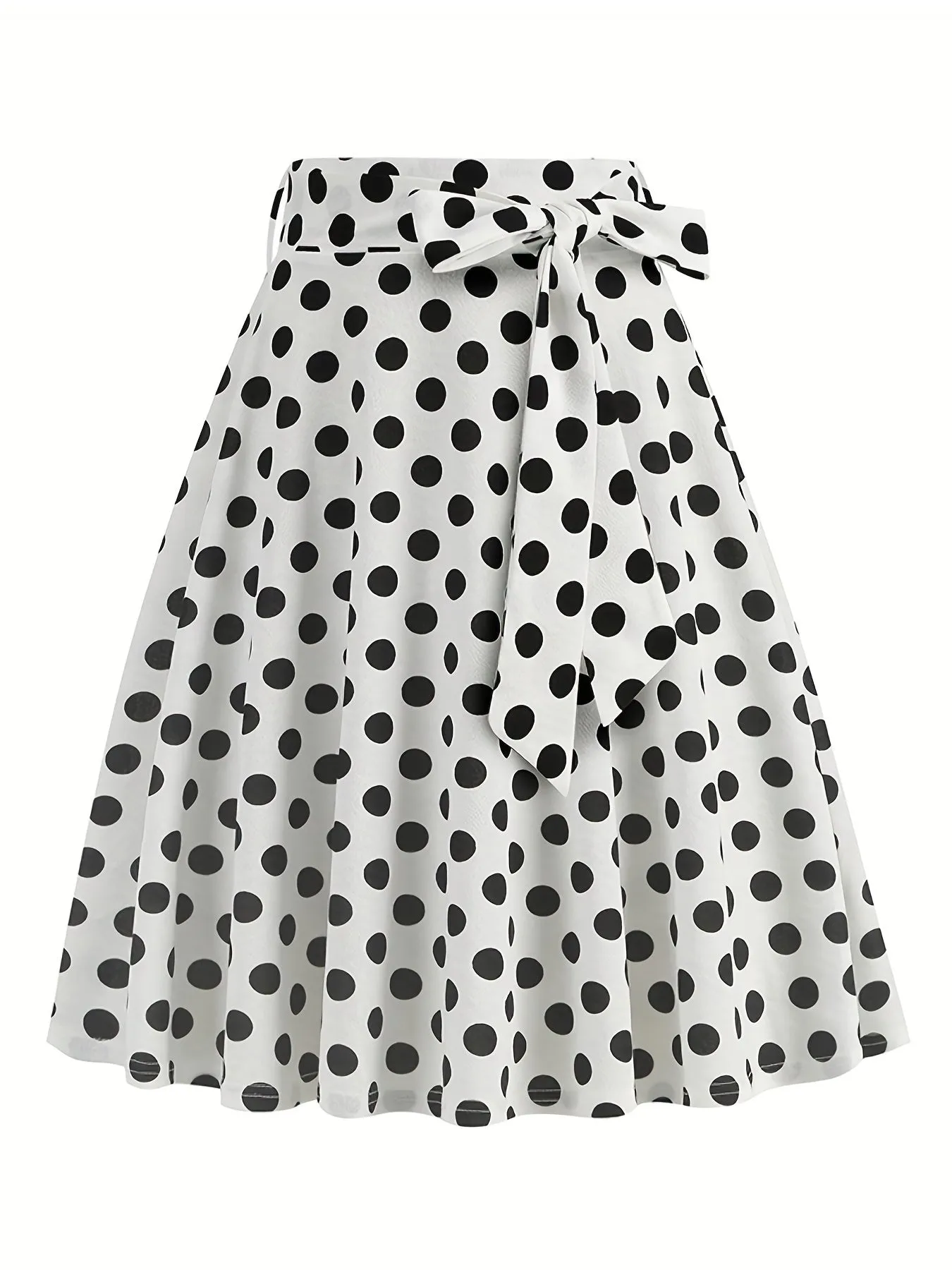 vlovelaw  Polka Dot Print Pleated Skirts, Vintage Bow Flare Skirts For Spring & Summer, Women's Clothing
