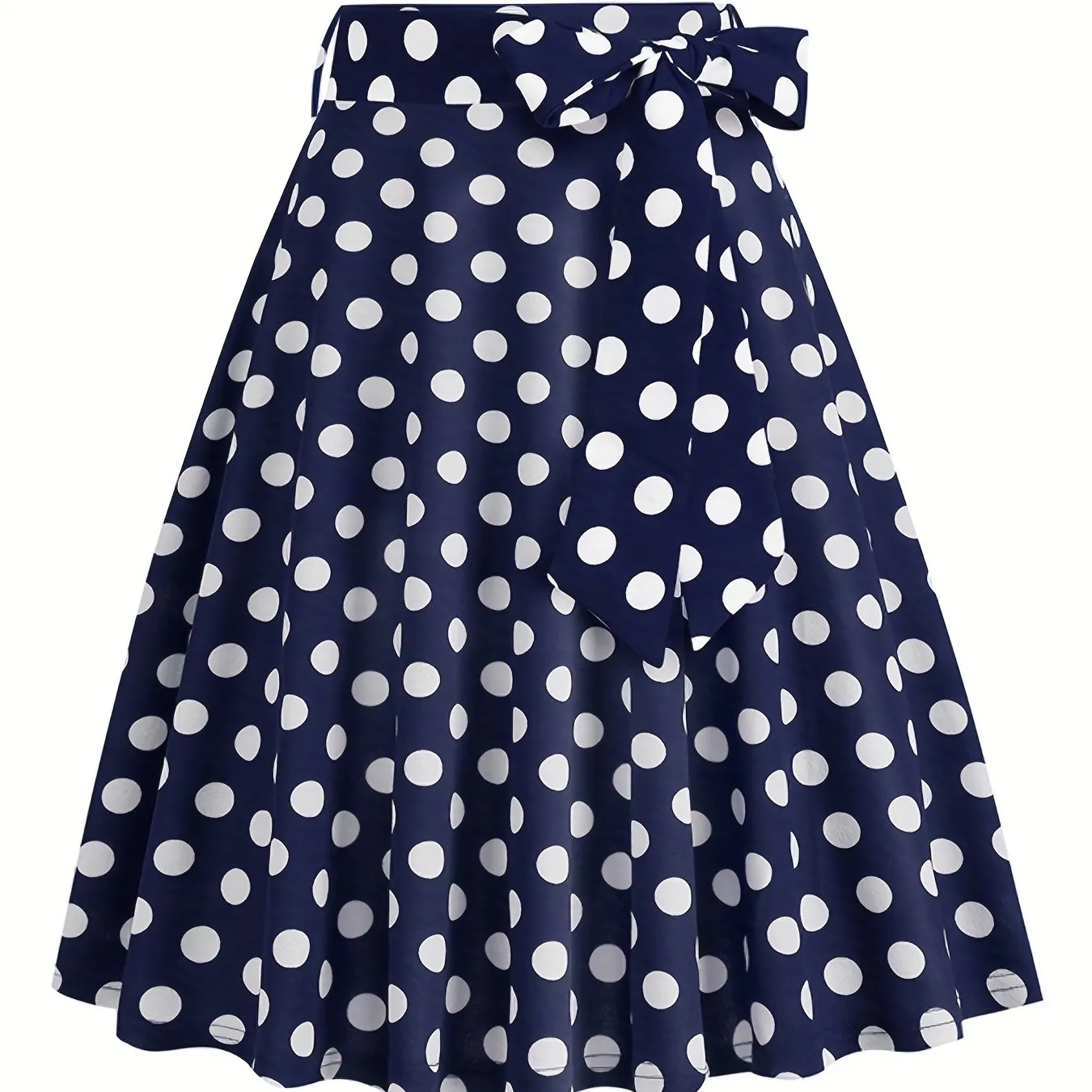 vlovelaw  Polka Dot Print Pleated Skirts, Vintage Bow Flare Skirts For Spring & Summer, Women's Clothing
