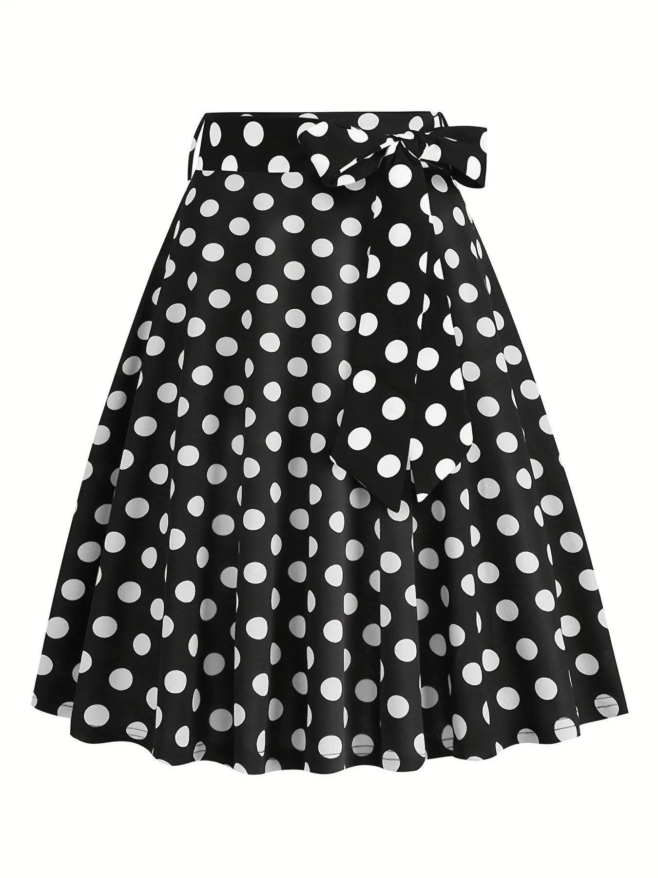 vlovelaw  Polka Dot Print Pleated Skirts, Vintage Bow Flare Skirts For Spring & Summer, Women's Clothing
