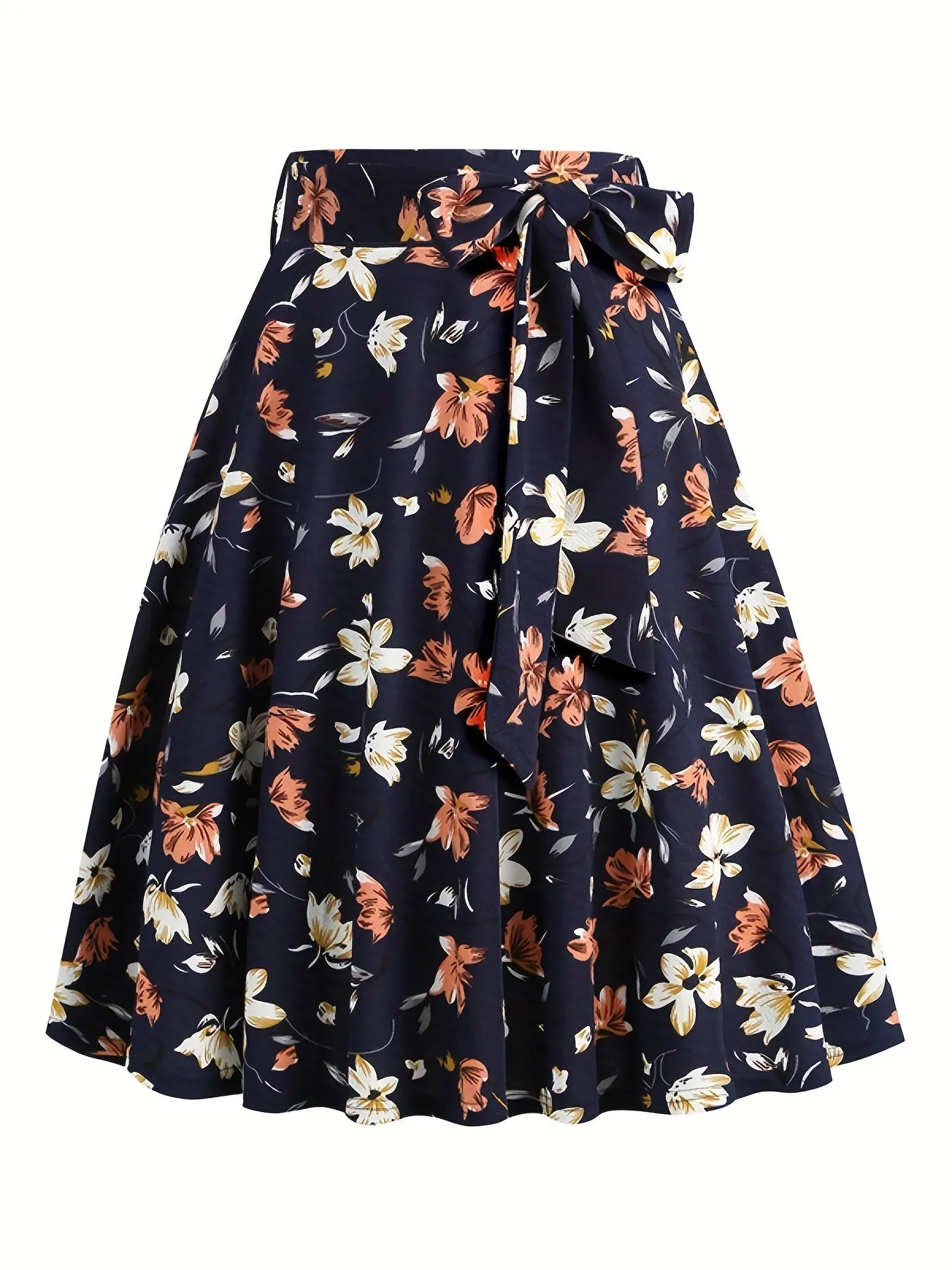 vlovelaw  Polka Dot Print Pleated Skirts, Vintage Bow Flare Skirts For Spring & Summer, Women's Clothing