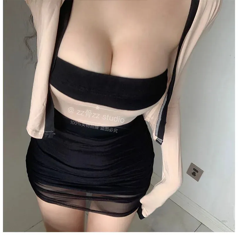 Women's Black Mesh Pleated High Waist Mini Skirt | Korean Style Streetwear