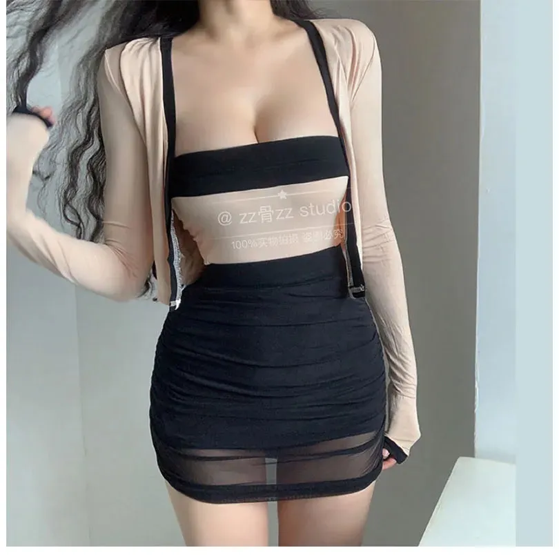 Women's Black Mesh Pleated High Waist Mini Skirt | Korean Style Streetwear