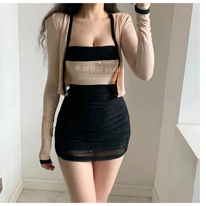 Women's Black Mesh Pleated High Waist Mini Skirt | Korean Style Streetwear