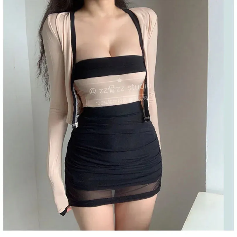 Women's Black Mesh Pleated High Waist Mini Skirt | Korean Style Streetwear