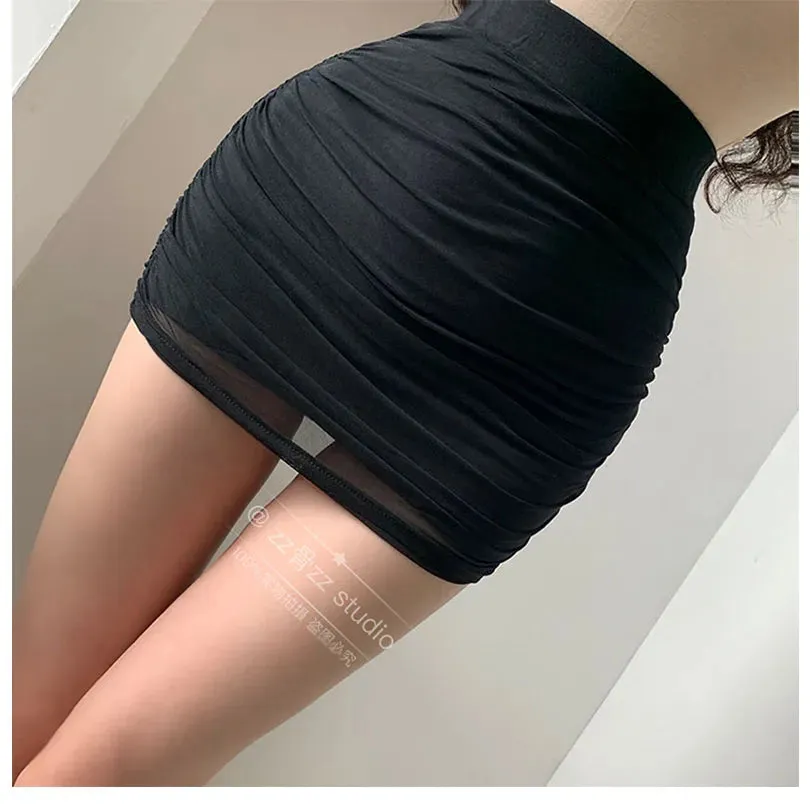 Women's Black Mesh Pleated High Waist Mini Skirt | Korean Style Streetwear