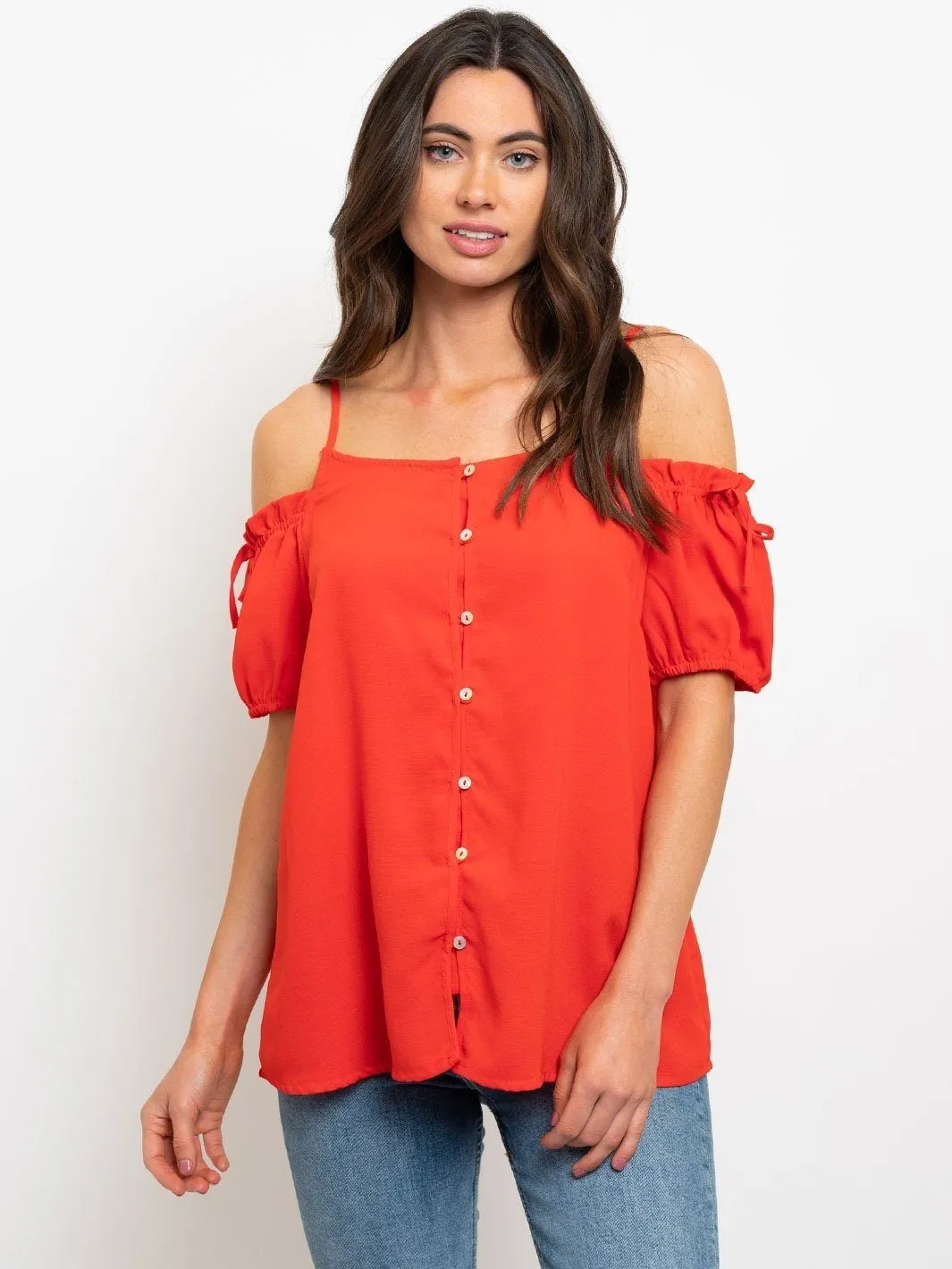 WOMEN'S COLD SHOULDER BUTTON UP TOP