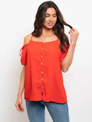 WOMEN'S COLD SHOULDER BUTTON UP TOP
