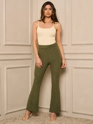 WOMEN'S ELASTIC WAIST WAFFLE BELL LEG PANTS