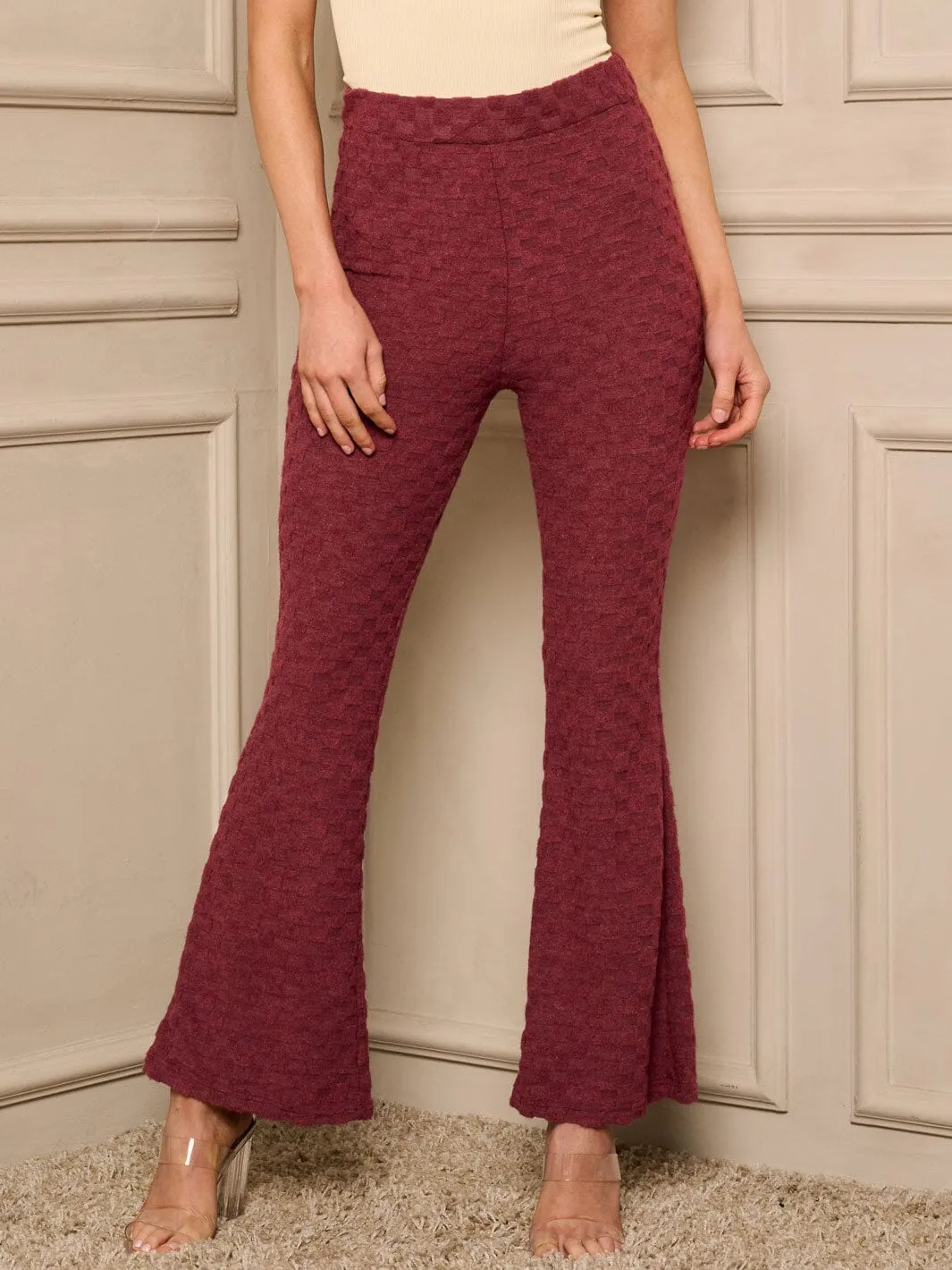 WOMEN'S ELASTIC WAIST WAFFLE BELL LEG PANTS
