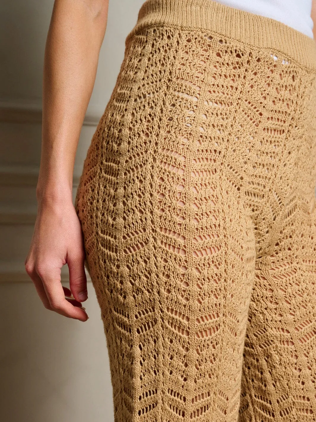 WOMEN'S ELASTIC WAISTKNITTED WIDE LEG PANTS