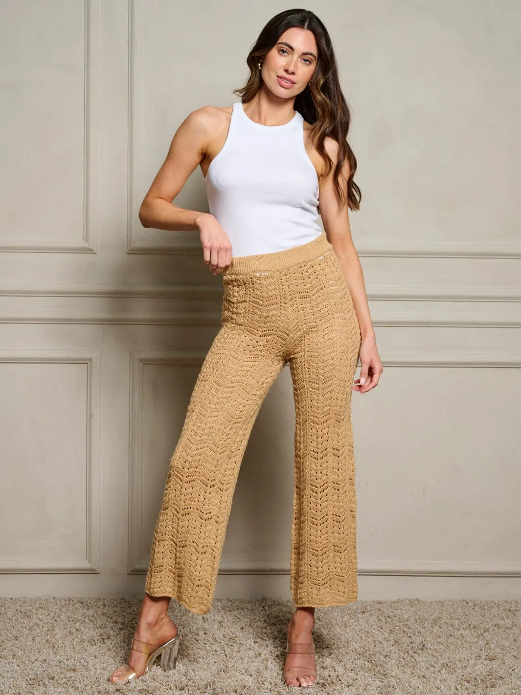 WOMEN'S ELASTIC WAISTKNITTED WIDE LEG PANTS