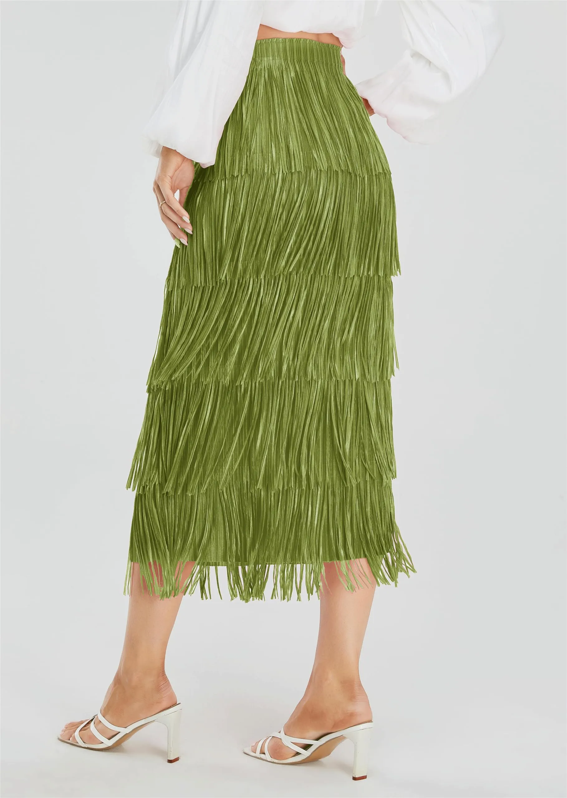 Women's Fringe Trim High Waist Short Pencil Bodycon Skirts, Sexy Elegant Fringe Long Maxi Skirt Summer Party Work
