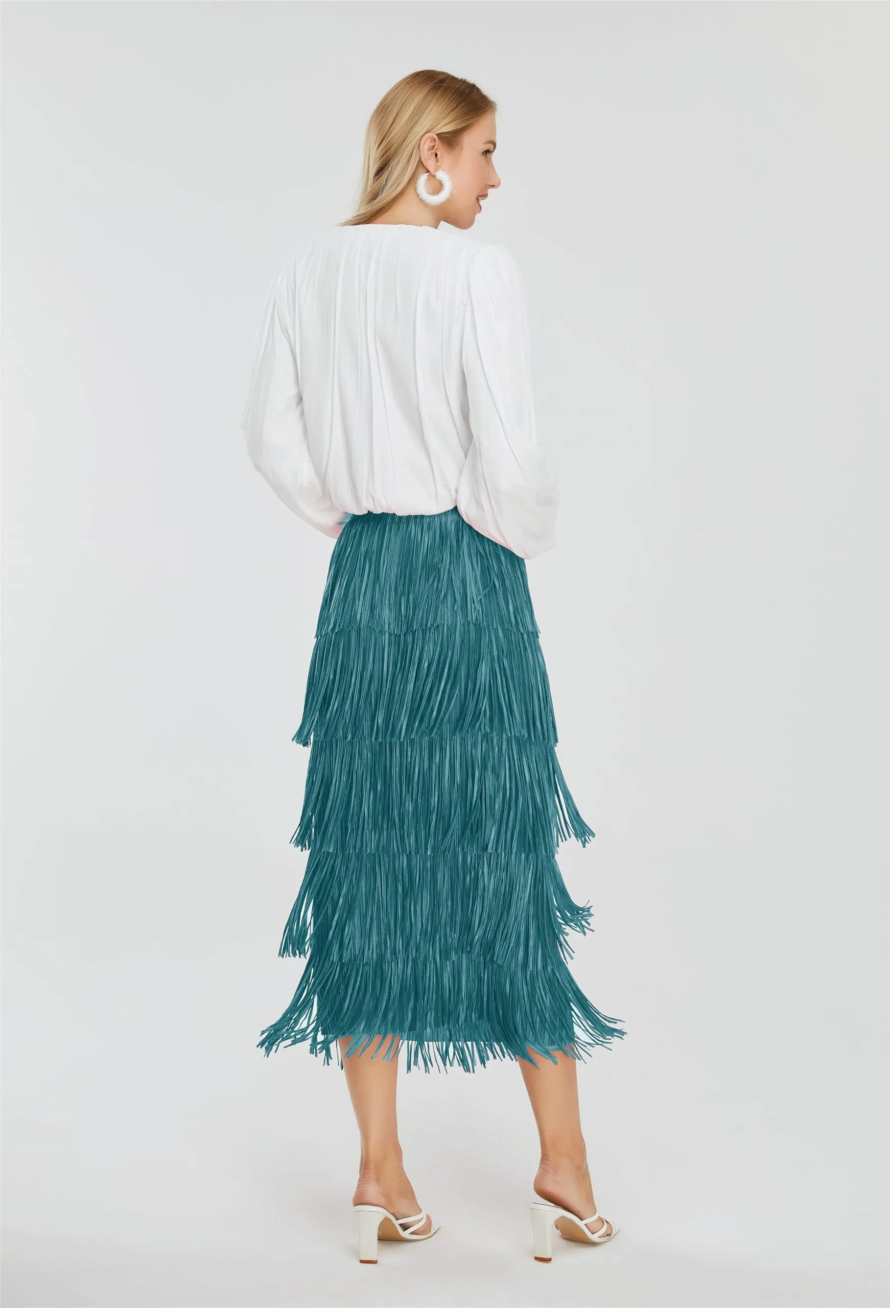 Women's Fringe Trim High Waist Short Pencil Bodycon Skirts, Sexy Elegant Fringe Long Maxi Skirt Summer Party Work