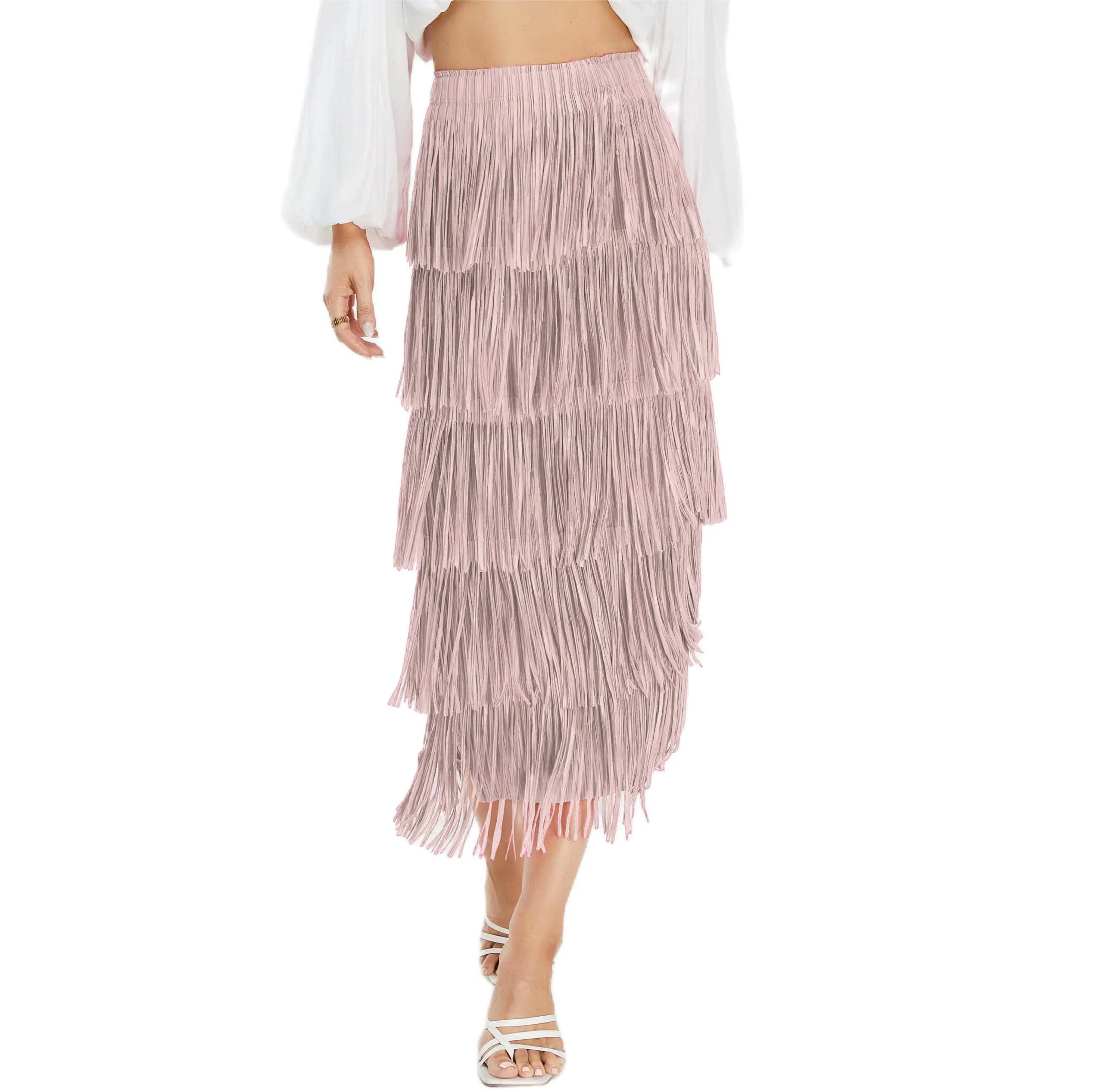 Women's Fringe Trim High Waist Short Pencil Bodycon Skirts, Sexy Elegant Fringe Long Maxi Skirt Summer Party Work