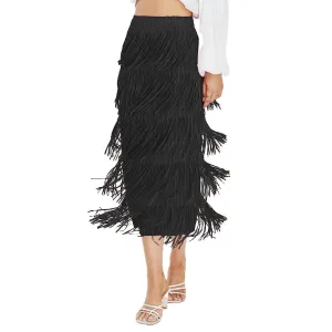 Women's Fringe Trim High Waist Short Pencil Bodycon Skirts, Sexy Elegant Fringe Long Maxi Skirt Summer Party Work