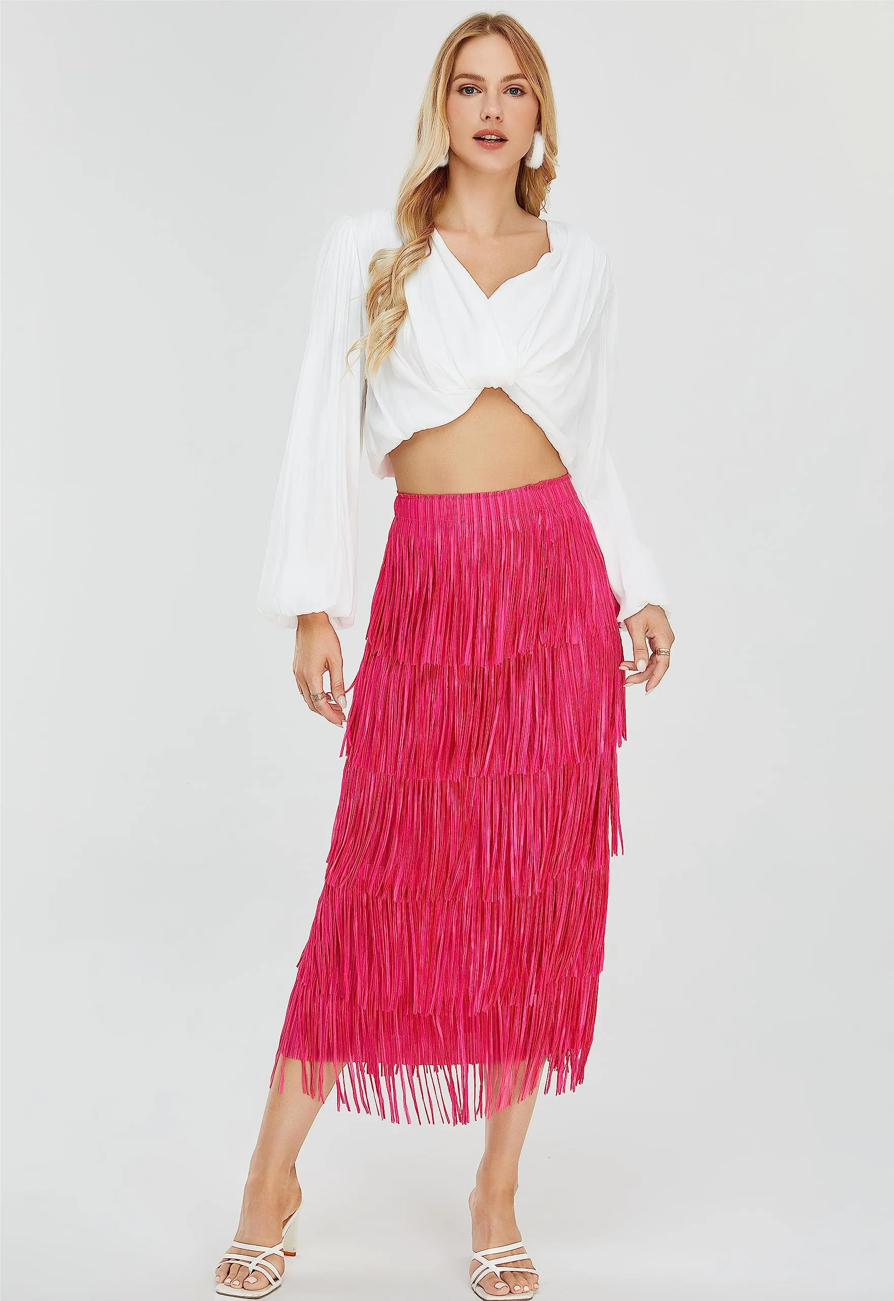 Women's Fringe Trim High Waist Short Pencil Bodycon Skirts, Sexy Elegant Fringe Long Maxi Skirt Summer Party Work
