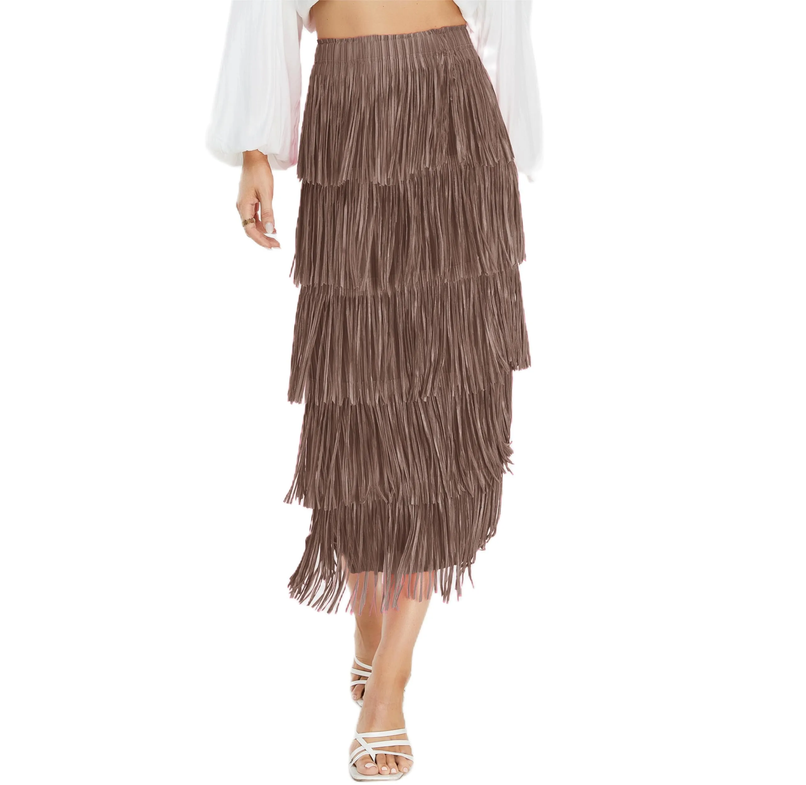 Women's Fringe Trim High Waist Short Pencil Bodycon Skirts, Sexy Elegant Fringe Long Maxi Skirt Summer Party Work