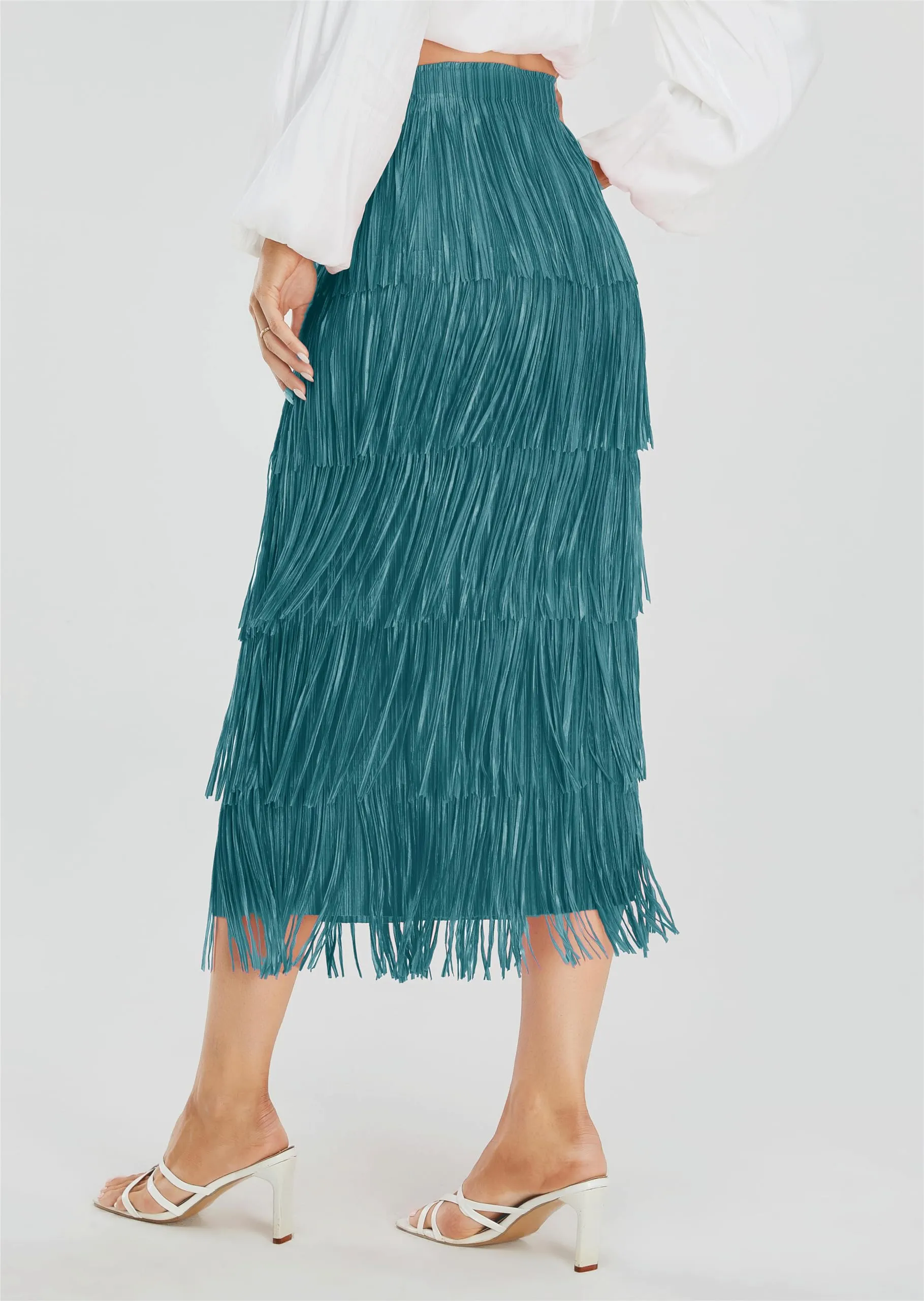 Women's Fringe Trim High Waist Short Pencil Bodycon Skirts, Sexy Elegant Fringe Long Maxi Skirt Summer Party Work