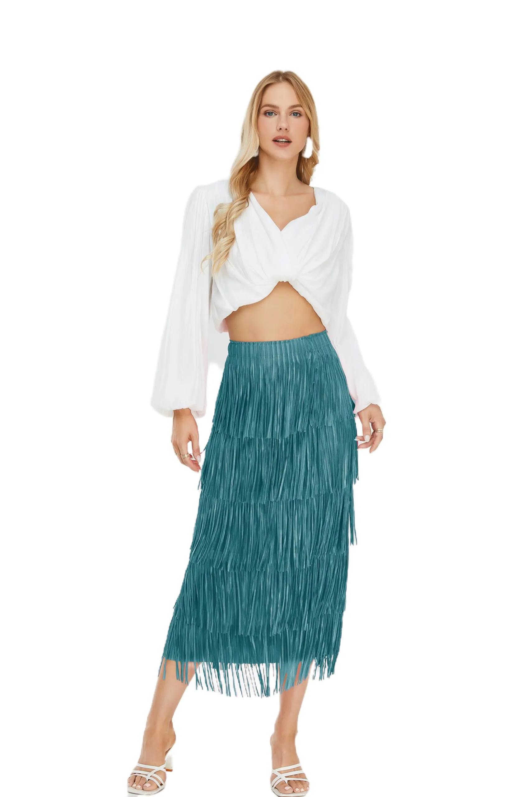 Women's Fringe Trim High Waist Short Pencil Bodycon Skirts, Sexy Elegant Fringe Long Maxi Skirt Summer Party Work