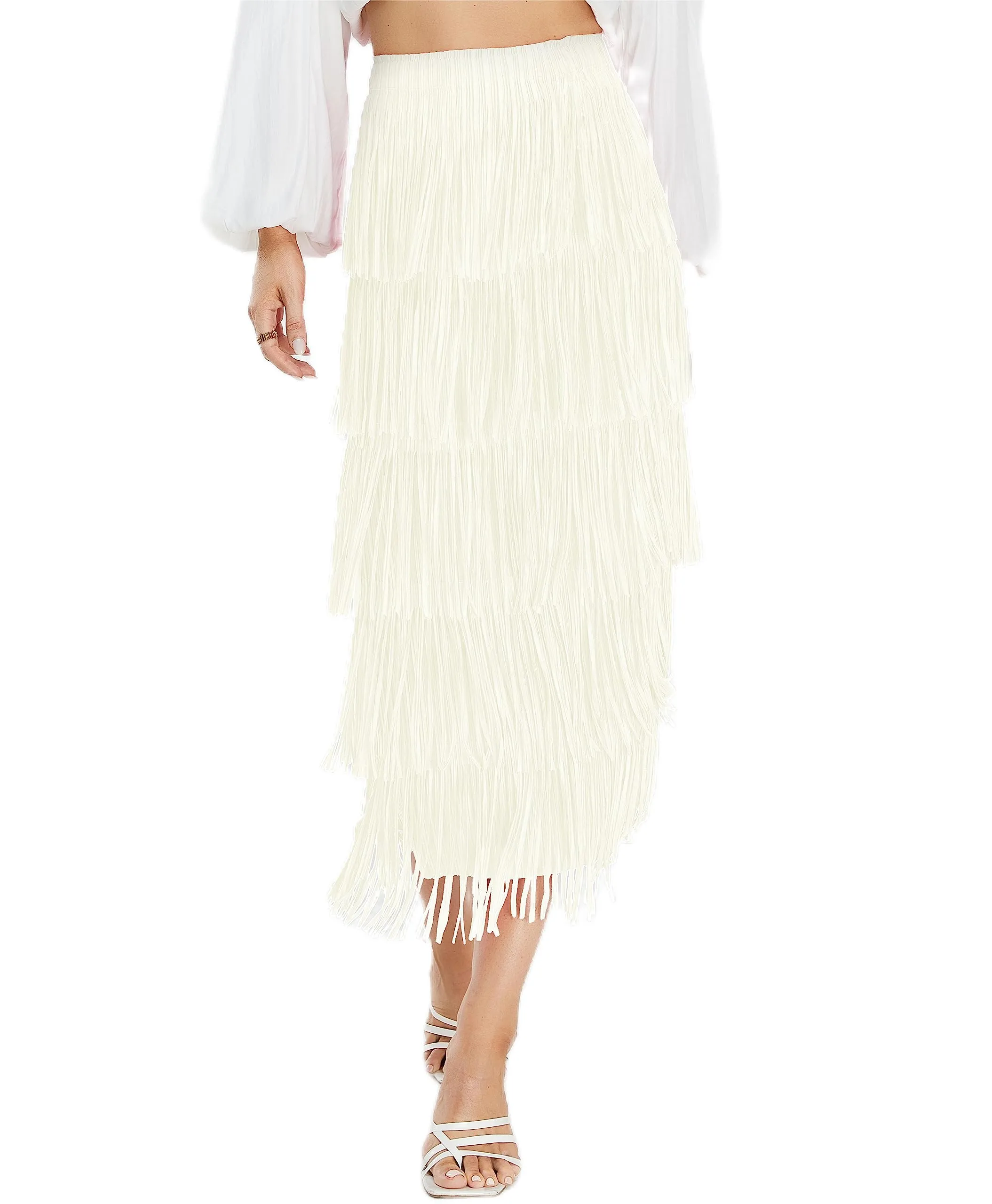 Women's Fringe Trim High Waist Short Pencil Bodycon Skirts, Sexy Elegant Fringe Long Maxi Skirt Summer Party Work