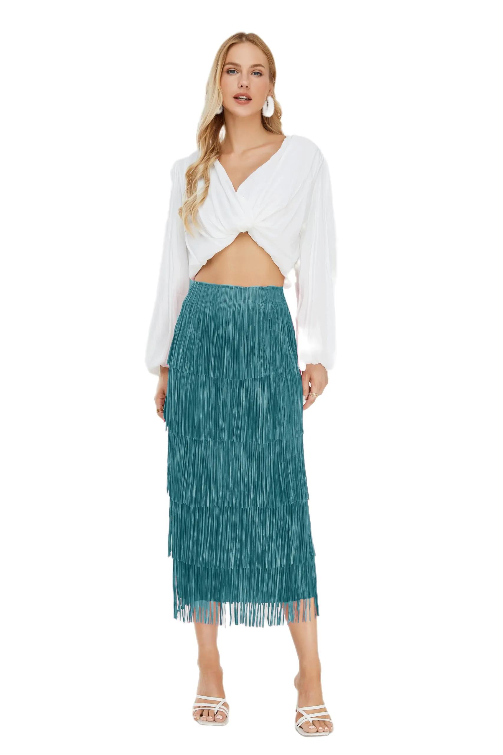 Women's Fringe Trim High Waist Short Pencil Bodycon Skirts, Sexy Elegant Fringe Long Maxi Skirt Summer Party Work