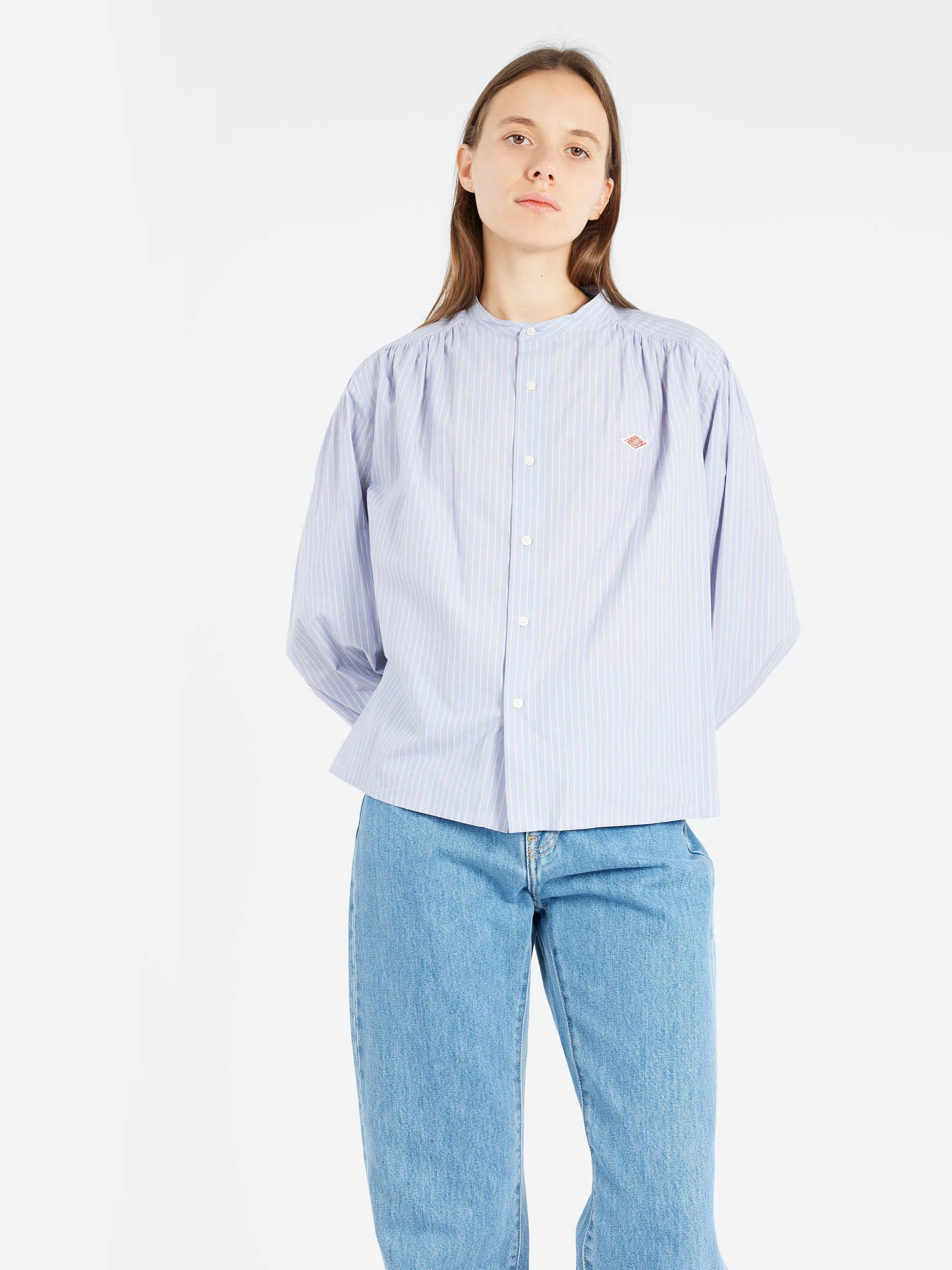 Women's Gathered Band Collar Shirt