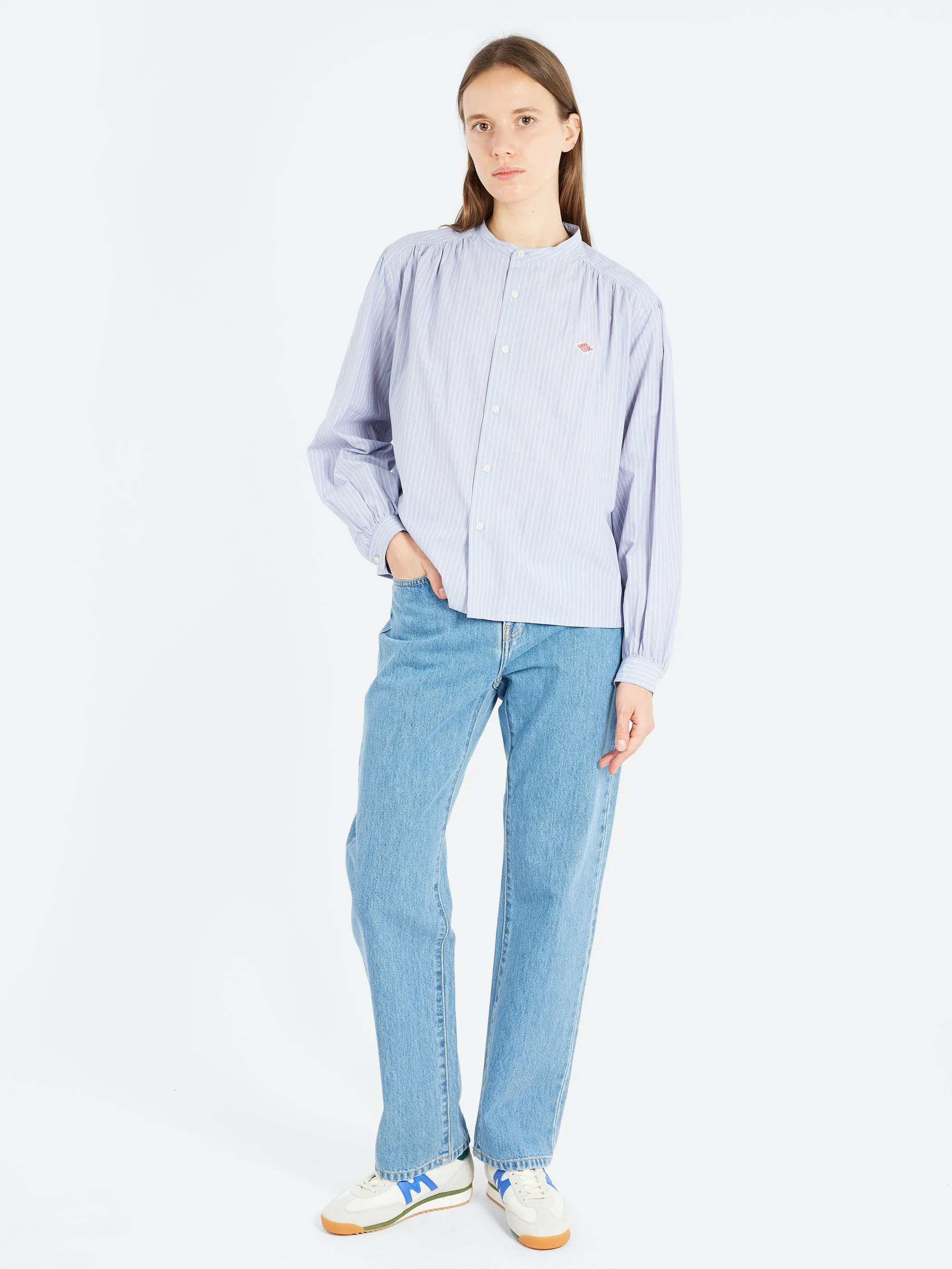 Women's Gathered Band Collar Shirt
