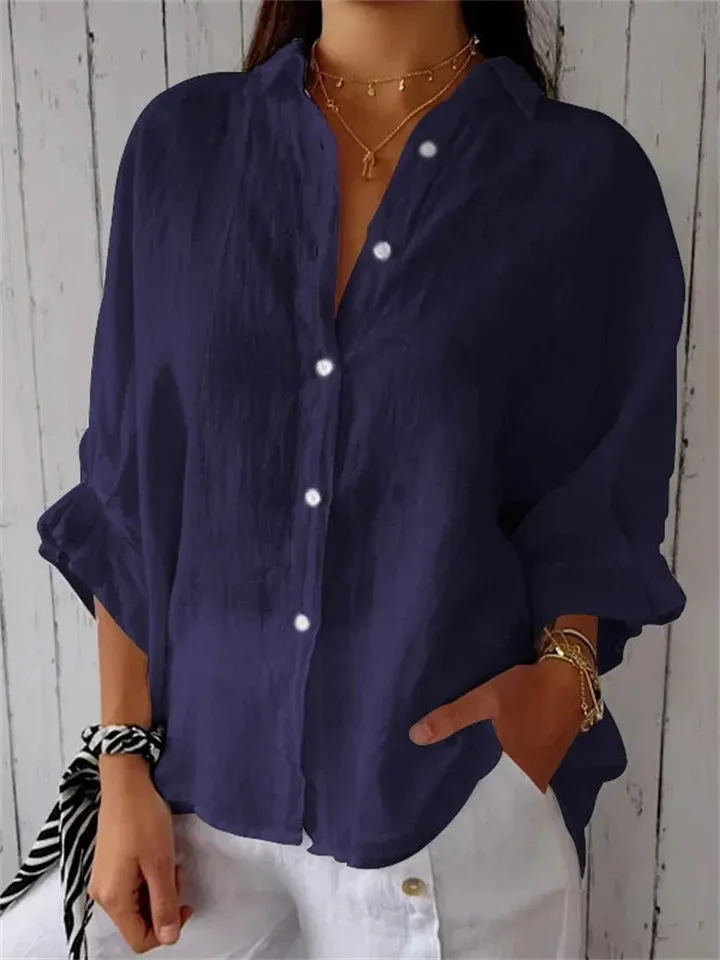 Women's Leisure Loose Button Up Lapel Shirt