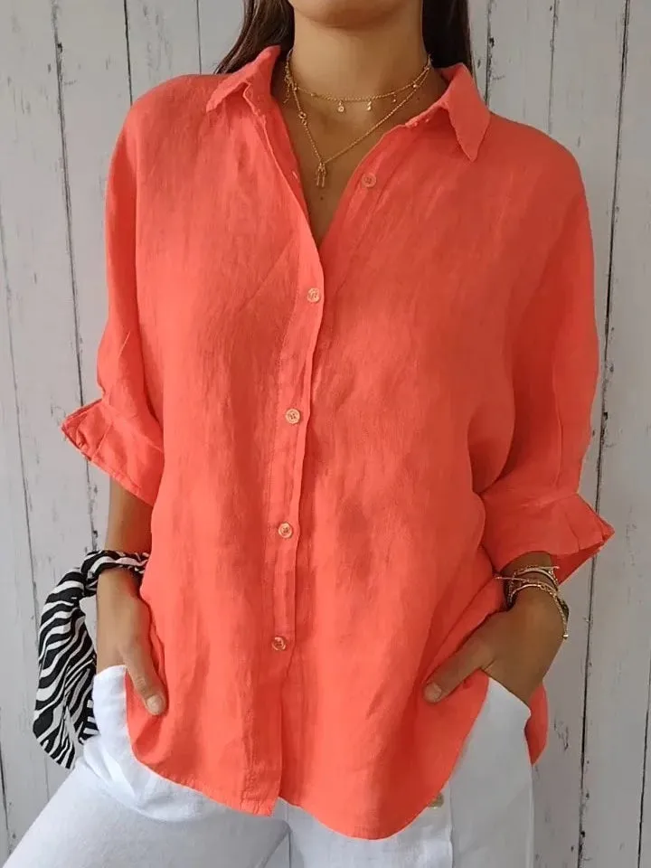 Women's Leisure Loose Button Up Lapel Shirt