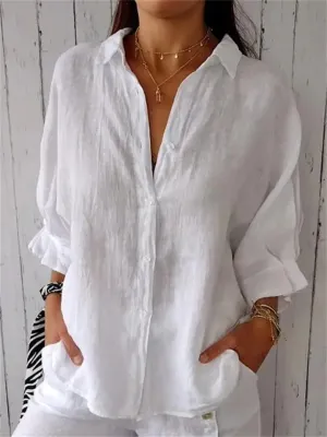 Women's Leisure Loose Button Up Lapel Shirt