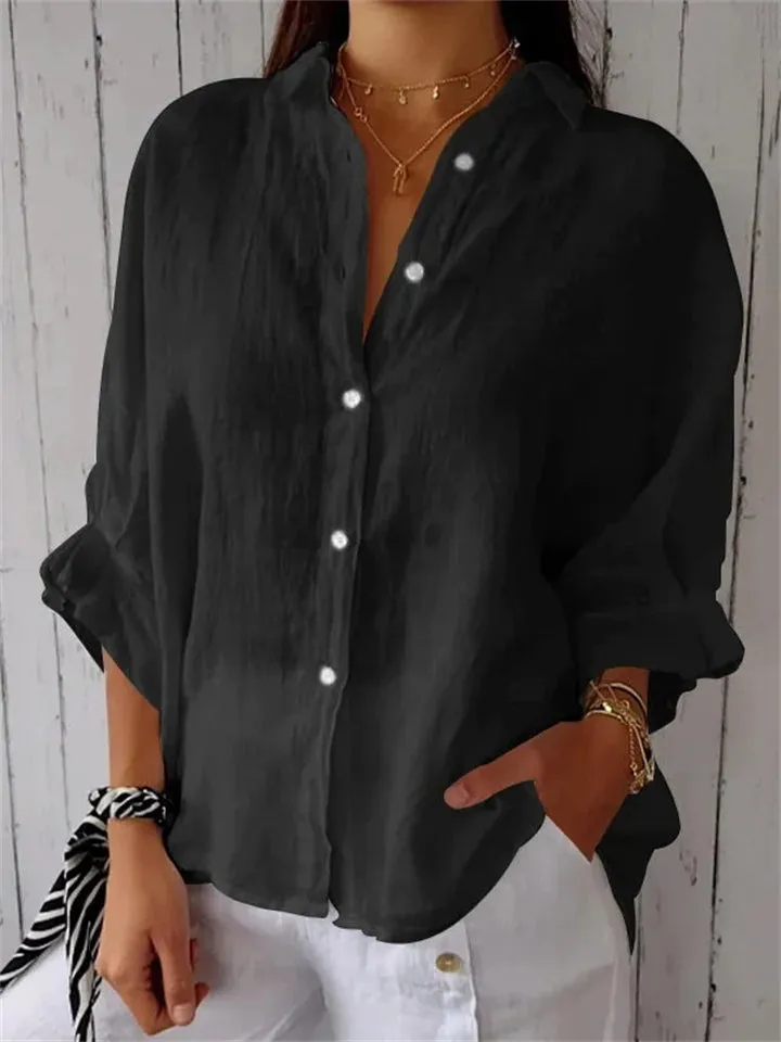 Women's Leisure Loose Button Up Lapel Shirt