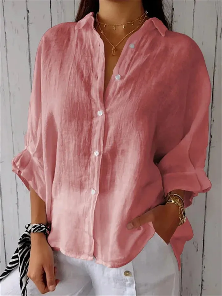 Women's Leisure Loose Button Up Lapel Shirt