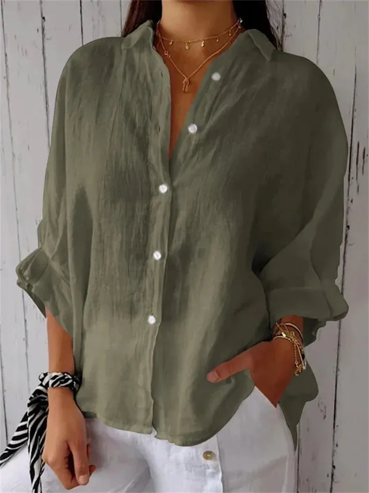Women's Leisure Loose Button Up Lapel Shirt