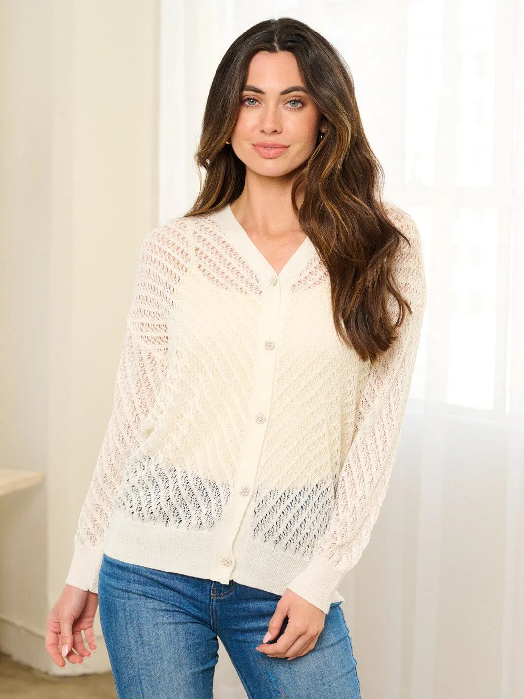 WOMEN'S LONG SLEEVE BUTTON UP KNIT BLOUSE TOP