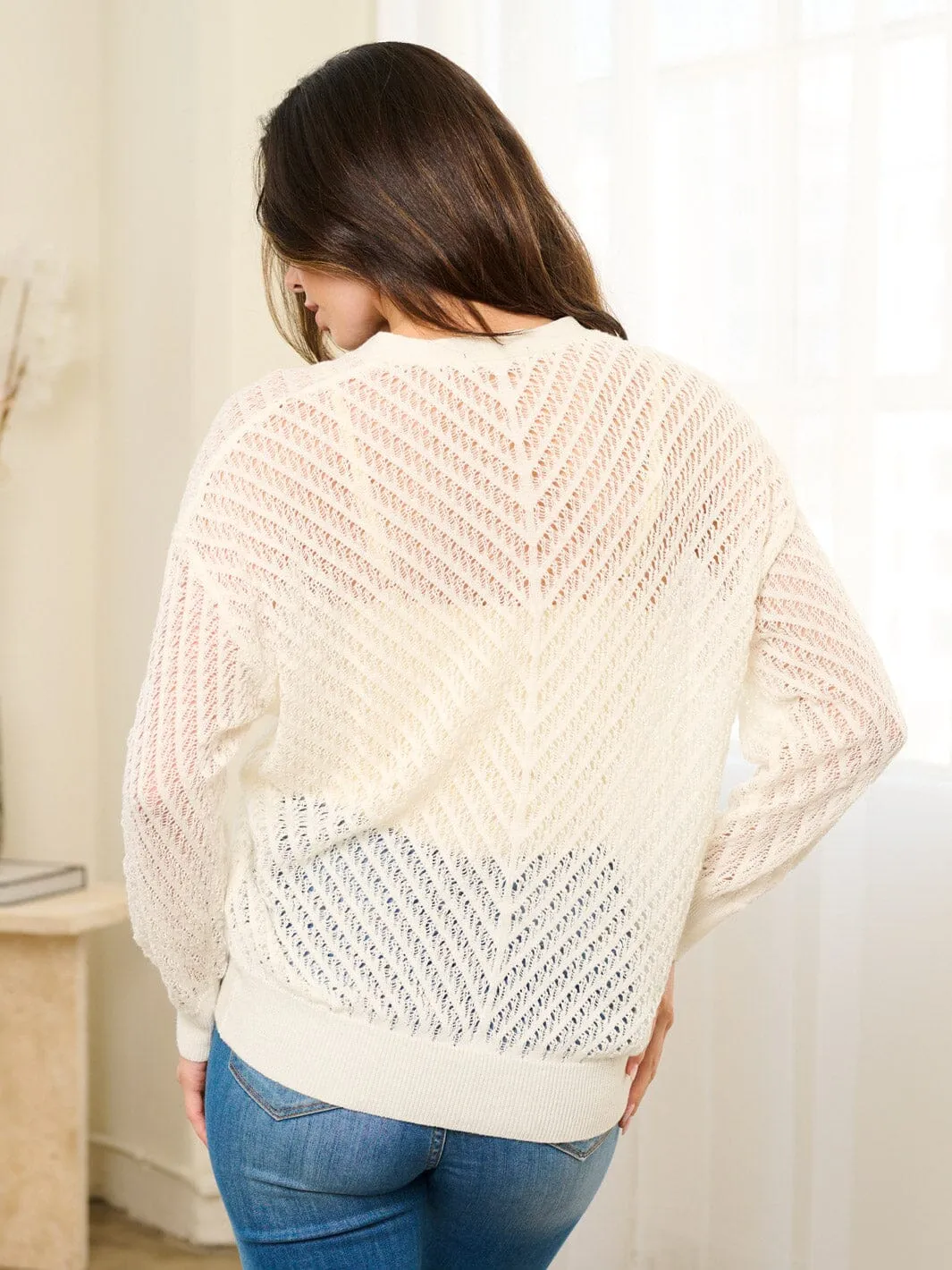 WOMEN'S LONG SLEEVE BUTTON UP KNIT BLOUSE TOP