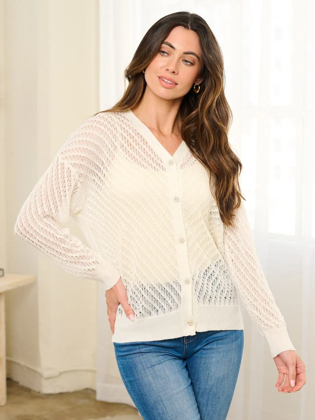 WOMEN'S LONG SLEEVE BUTTON UP KNIT BLOUSE TOP