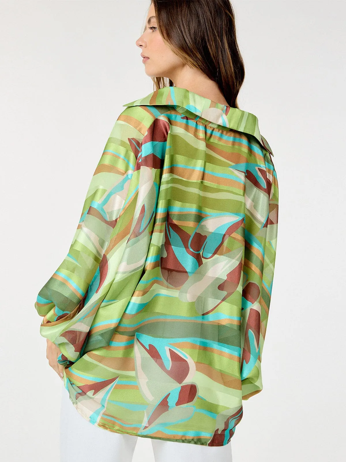 WOMEN'S LONG SLEEVE BUTTON UP MULTI PRINT BLOUSE
