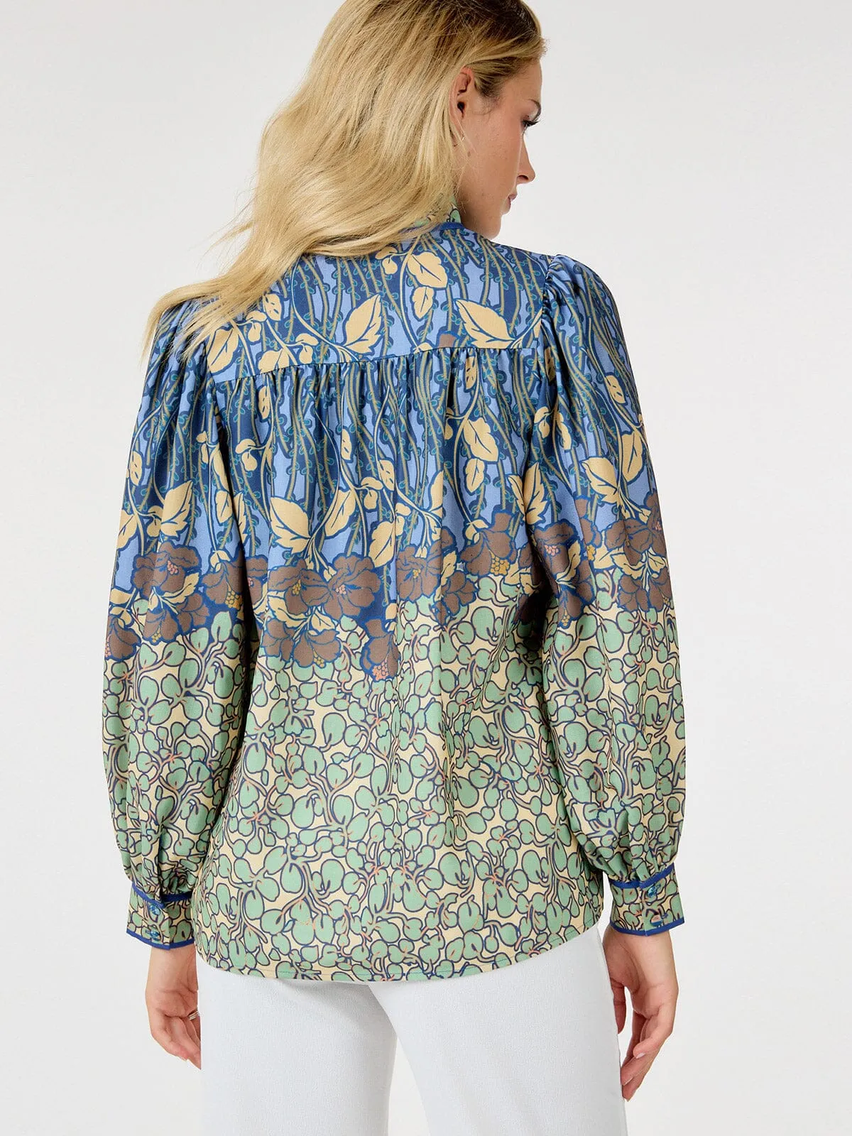 WOMEN'S LONG SLEEVE BUTTON UP MULTI PRINT BLOUSE