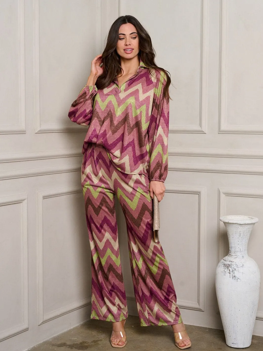 WOMEN'S LONG SLEEVE BUTTON UP MULTI PRINT TOP