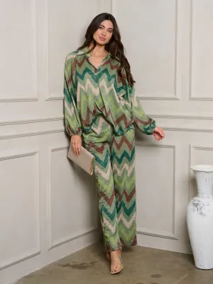 WOMEN'S LONG SLEEVE BUTTON UP MULTI PRINT TOP