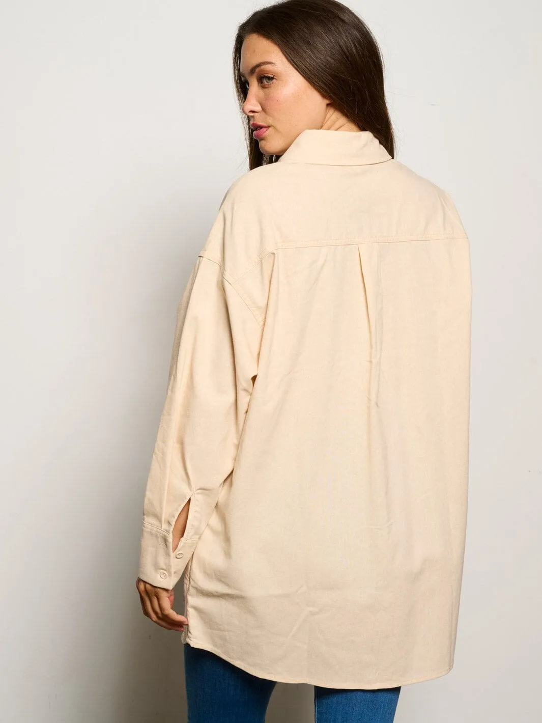 WOMEN'S LONG SLEEVE BUTTON UP OVERSIZED TOP